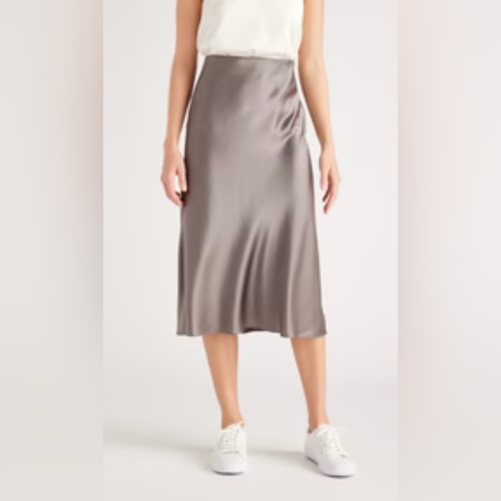 Quince washable silk skirt grey size large